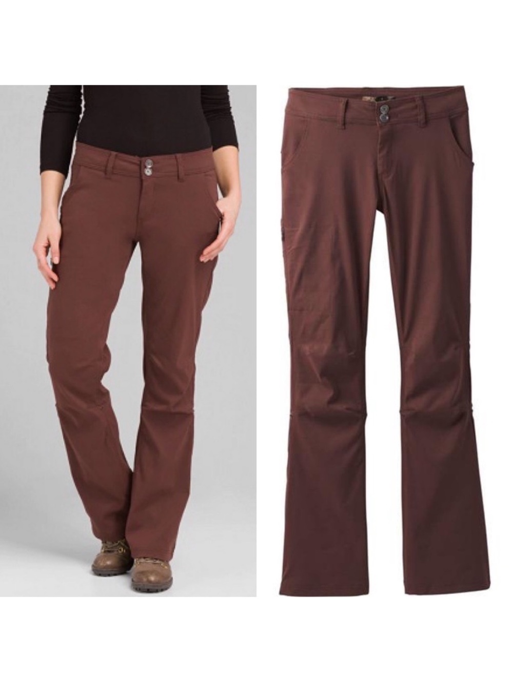 Prana Halle Convertible Hiking Pants Brown Bootcut capri Activewear short inseam